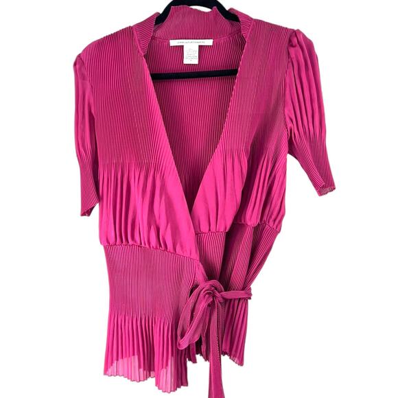 Diane von Furstenberg DVF 8 pleated wrap top Camille pleated blouse Magenta - Picture 2 of 6